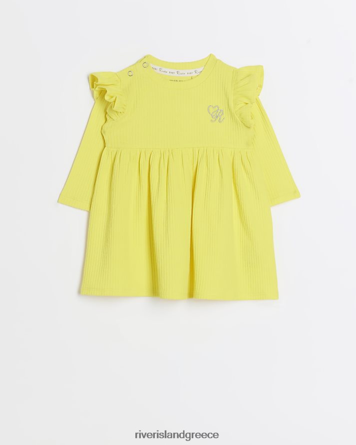 River Island ενδύματα κίτρινος κορίτσια bg οργανικό μακρυμάνικο φόρεμα B6N8X3495