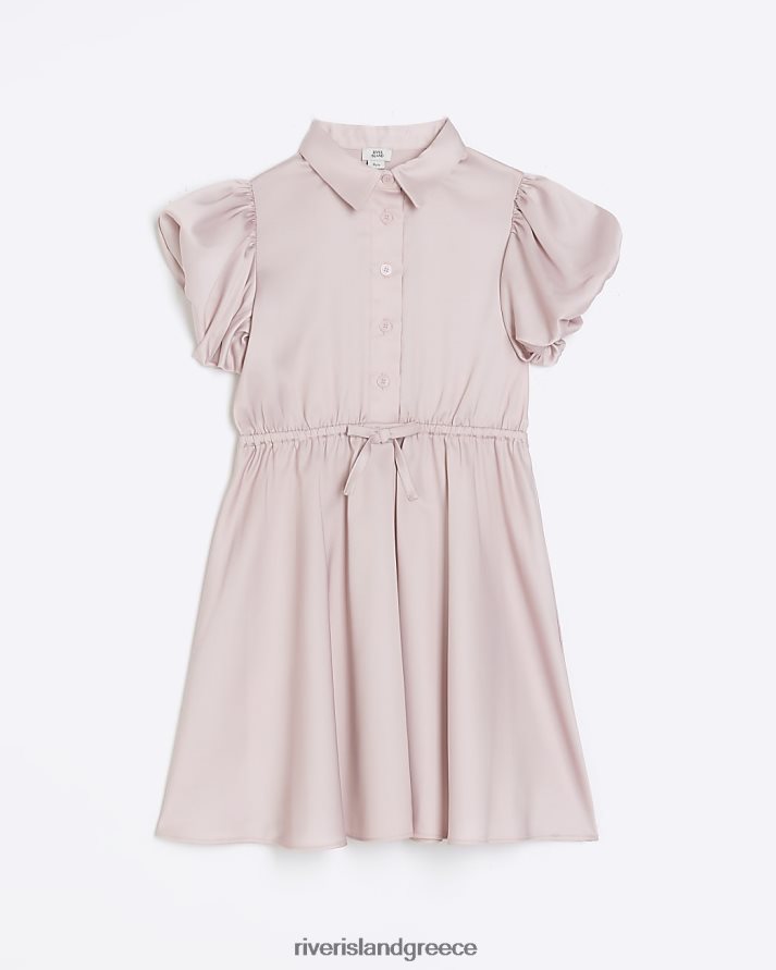 River Island ενδύματα ροζ κορίτσια g φόρεμα πουκάμισο με φουσκωτά μανίκια B6N8X3340
