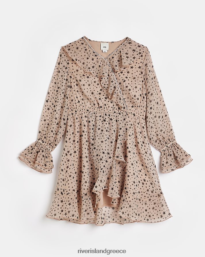 River Island ενδύματα ροζ κορίτσια g φόρεμα με βολάν με στάμπα με αστέρια B6N8X6354