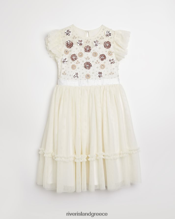 River Island ενδύματα κρέμα κορίτσια g φλοράλ διακοσμημένο φόρεμα από τούλι B6N8X6377