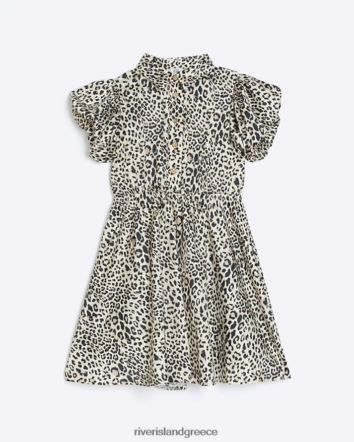 River Island ενδύματα μπεζ κορίτσια g φόρεμα πουκάμισου με animal print B6N8X3338