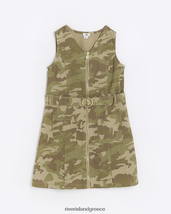 River Island ενδύματα χακί κορίτσια g camo φερμουάρ χρησιμότητα φόρεμα B6N8X3200