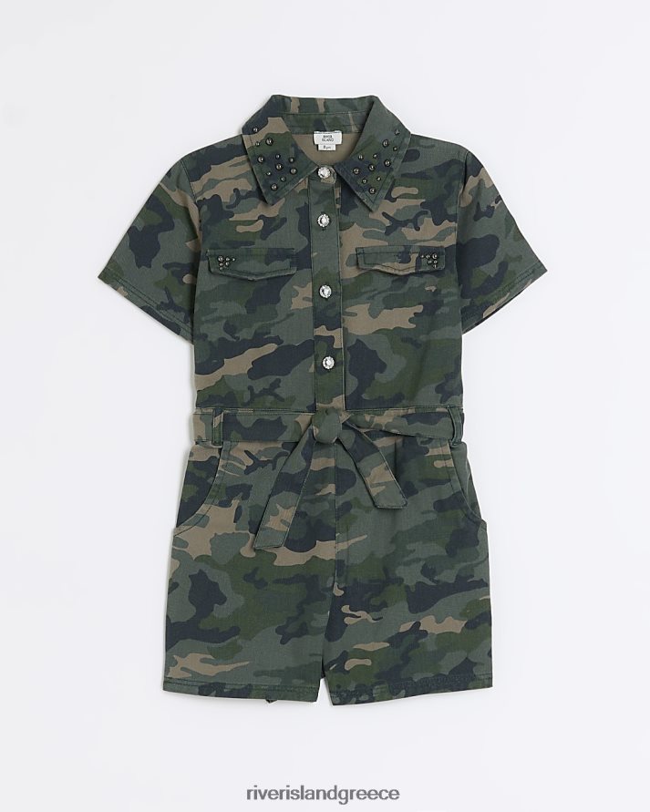 River Island ενδύματα χακί κορίτσια g camo κοντομάνικο playsuit B6N8X6287