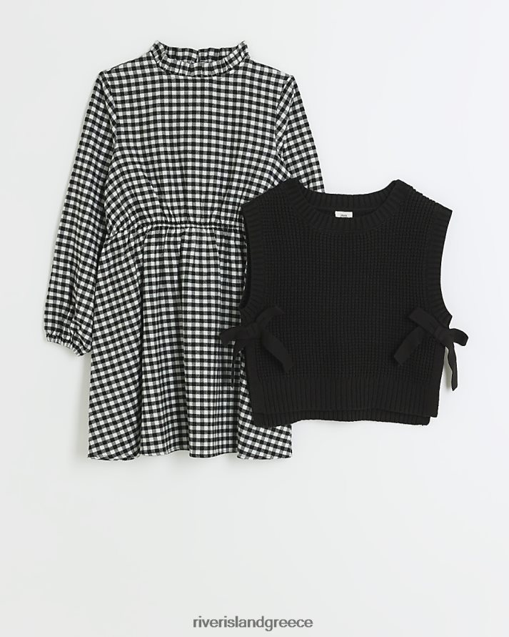 River Island ενδύματα μαύρος κορίτσια g gingham υβριδικό πλεκτό σετ φορέματος B6N8X6050