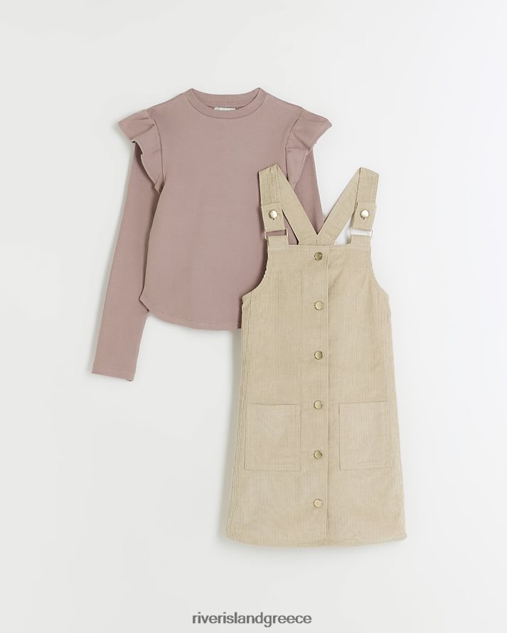 River Island ενδύματα μπεζ κορίτσια g κορδόνι pinafore σετ φόρεμα B6N8X6095