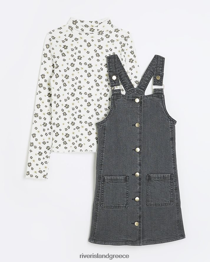 River Island ενδύματα γκρί κορίτσια g τζιν σετ φόρεμα pinafore B6N8X6131
