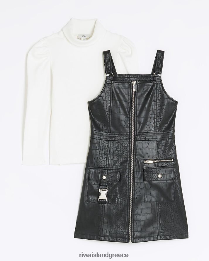 River Island ενδύματα μαύρος κορίτσια g φόρεμα pinafore από συνθετικό δέρμα B6N8X6146