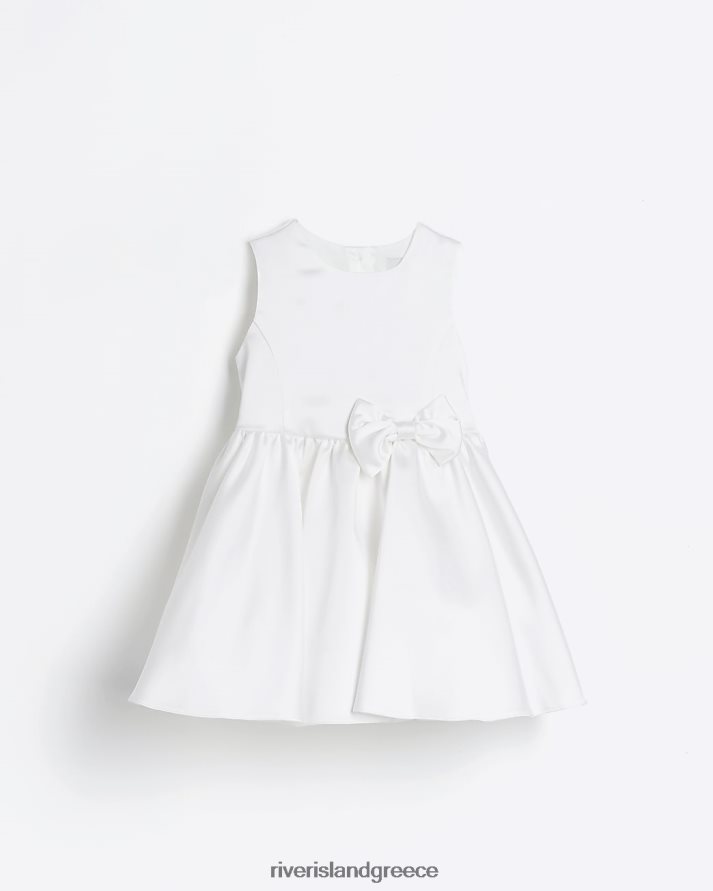 River Island ενδύματα άσπρο κορίτσια g σατέν φιόγκο skater φόρεμα B6N8X6337