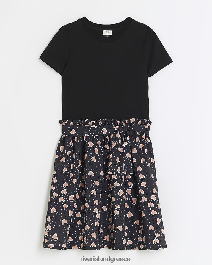 River Island ενδύματα μαύρος κορίτσια g φόρεμα t-shirt με στάμπα καρδιά B6N8X6164