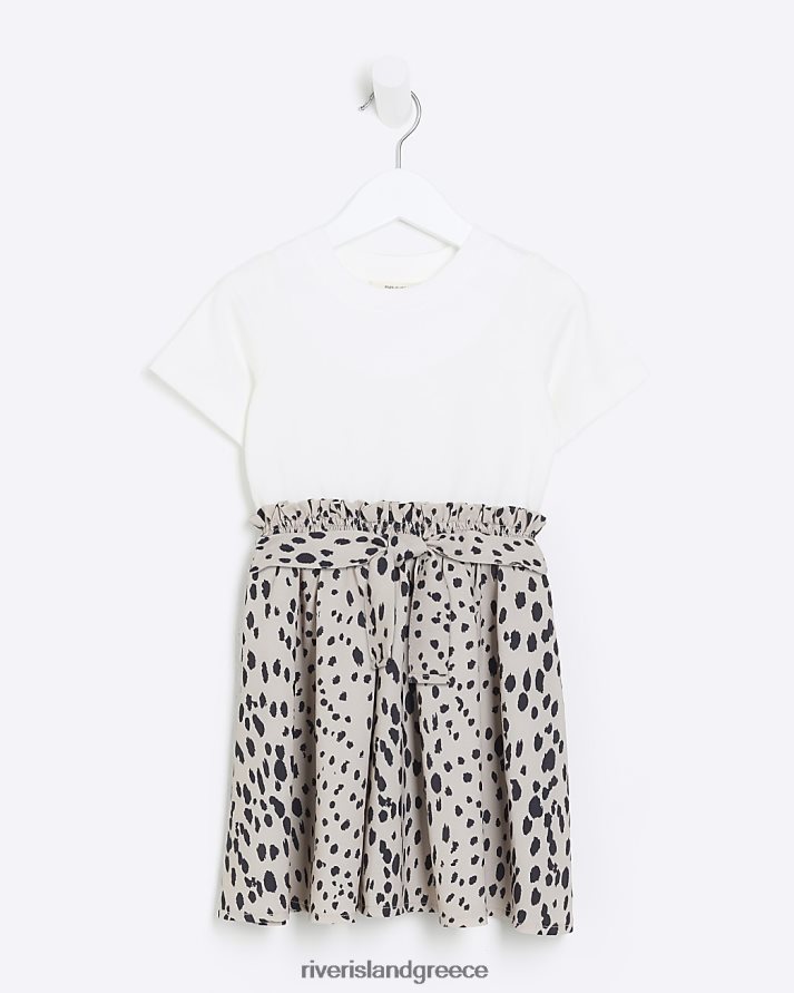 River Island ενδύματα άσπρο κορίτσια mg λεοπάρ υβριδικό t-shirt φόρεμα B6N8X3567