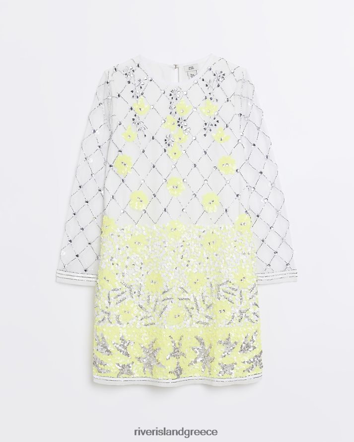 River Island ενδύματα κίτρινος κορίτσια φόρεμα shift διακοσμημένο με παγιέτες B6N8X6335