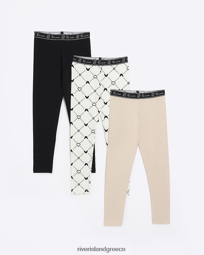 River Island ενδύματα μπεζ κορίτσια g κολάν μονόγραμμα 3 συσκευασία B6N8X6254