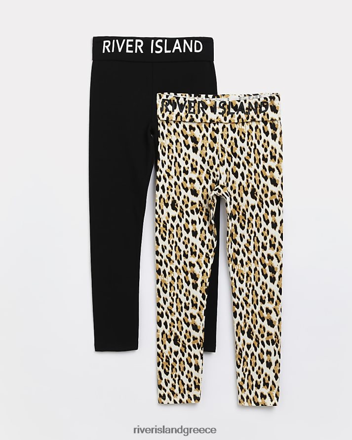 River Island ενδύματα μαύρος κορίτσια g ri leopard print κολάν 2 συσκευασίες B6N8X6371