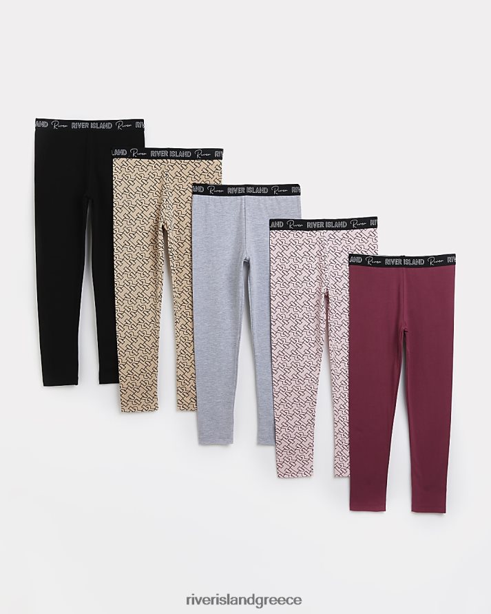 River Island ενδύματα μωβ κορίτσια g ri monogram κολάν 5 pack B6N8X6374