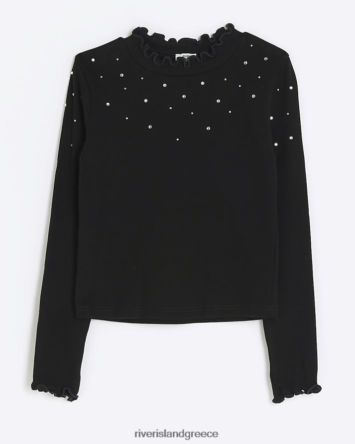 River Island ενδύματα μαύρος κορίτσια g με μακρυμάνικο μπλουζάκι διακοσμημένο B6N8X3172