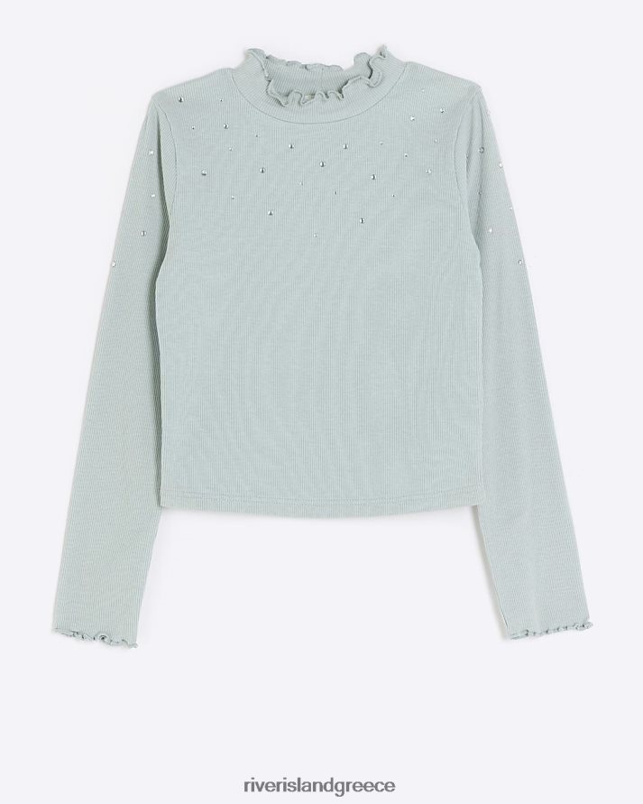 River Island ενδύματα πράσινος κορίτσια g με μακρυμάνικο μπλουζάκι διακοσμημένο B6N8X3173