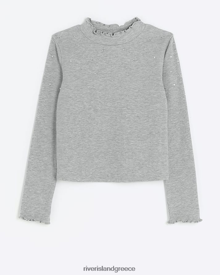 River Island ενδύματα γκρί κορίτσια g με μακρυμάνικο μπλουζάκι διακοσμημένο B6N8X3174
