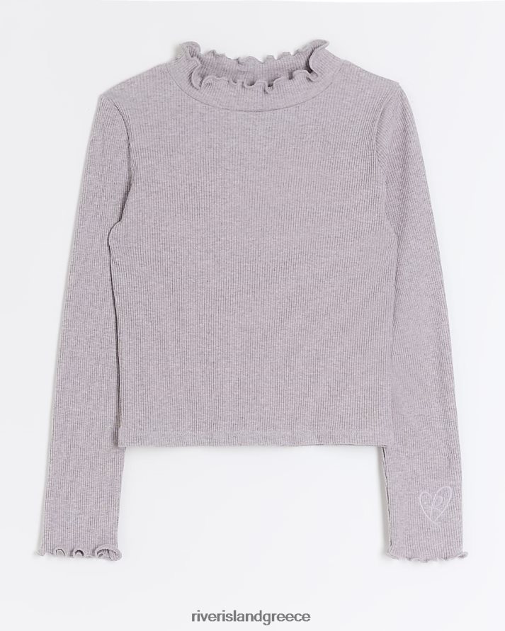 River Island ενδύματα μωβ κορίτσια g με ριμπ ψηλό λαιμό μακρυμάνικο τοπ B6N8X3252