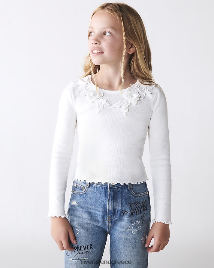 River Island ενδύματα κρέμα κορίτσια g κορσάζ μακρυμάνικο τοπ B6N8X3297