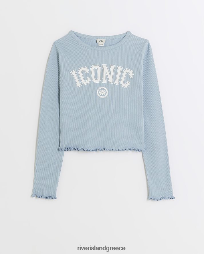 River Island ενδύματα μπλε κορίτσια g με ριμπ εμπριμέ μακρυμάνικο τοπ B6N8X3325