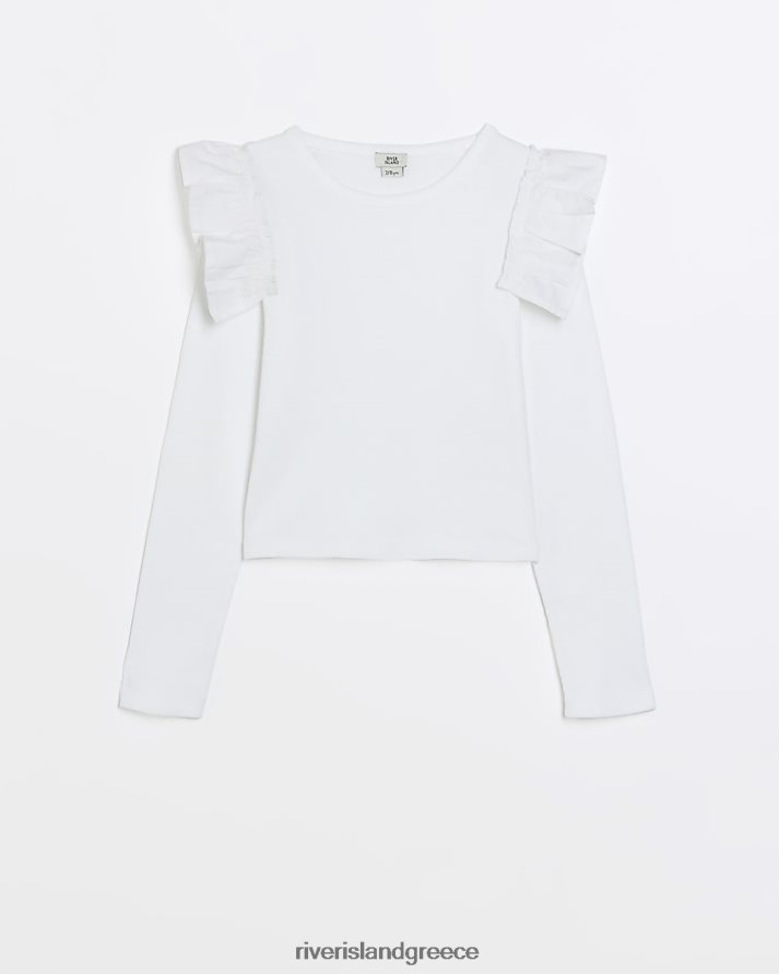 River Island ενδύματα άσπρο κορίτσια g μακρυμάνικο μπλουζάκι από ποπλίνα B6N8X3345