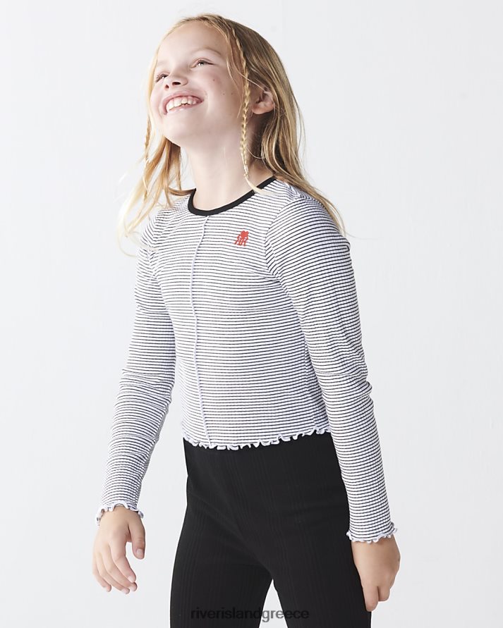 River Island ενδύματα κρέμα κορίτσια g ριγέ ριγέ μακρυμάνικο τοπ B6N8X6192