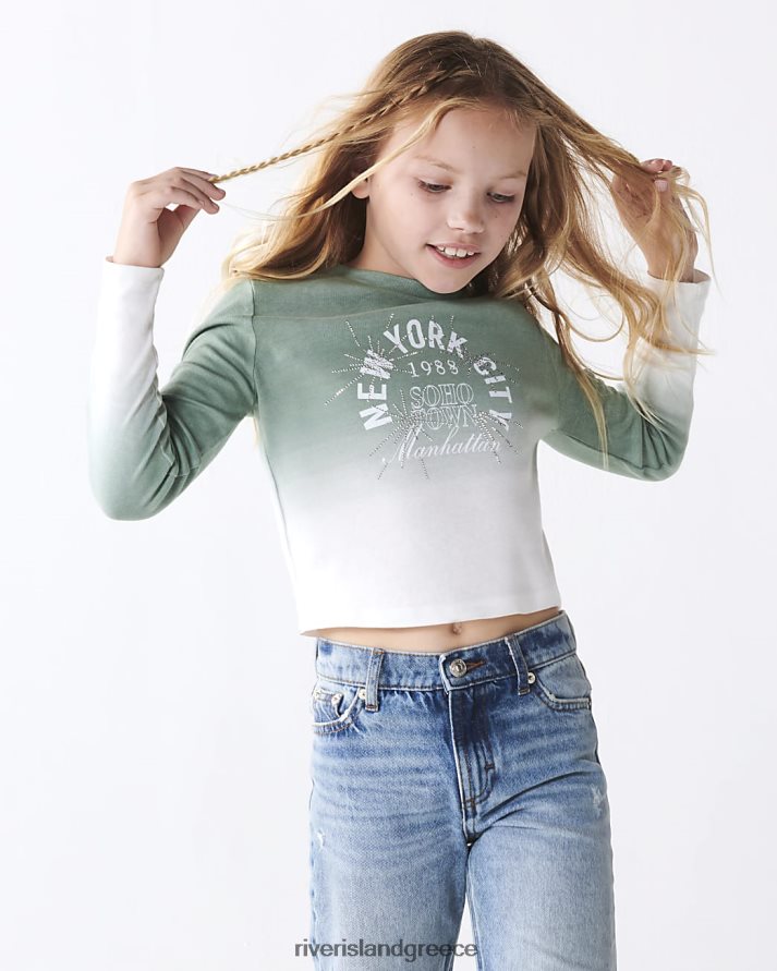 River Island ενδύματα πράσινος κορίτσια g ombre μακρυμάνικο τοπ B6N8X6055