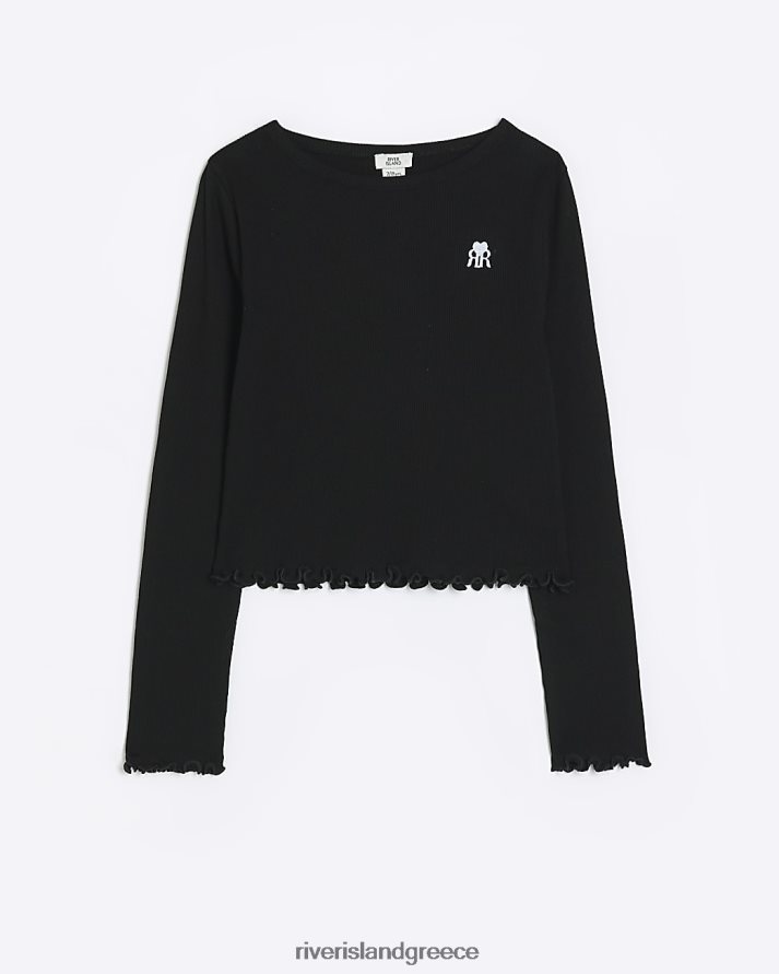 River Island ενδύματα μαύρος κορίτσια g μακρυμάνικο στρίφωμα rib μαρούλι B6N8X3307