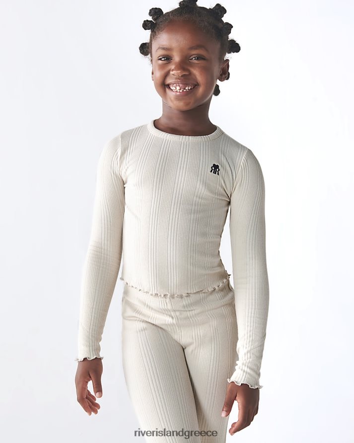 River Island ενδύματα πέτρα κορίτσια g μακρυμάνικο rib μαρούλι στρίφωμα πάνω B6N8X3309