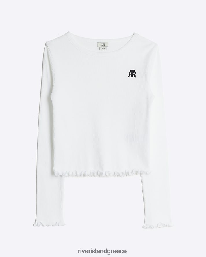 River Island ενδύματα άσπρο κορίτσια g μακρυμάνικο στρίφωμα rib μαρούλι B6N8X3310