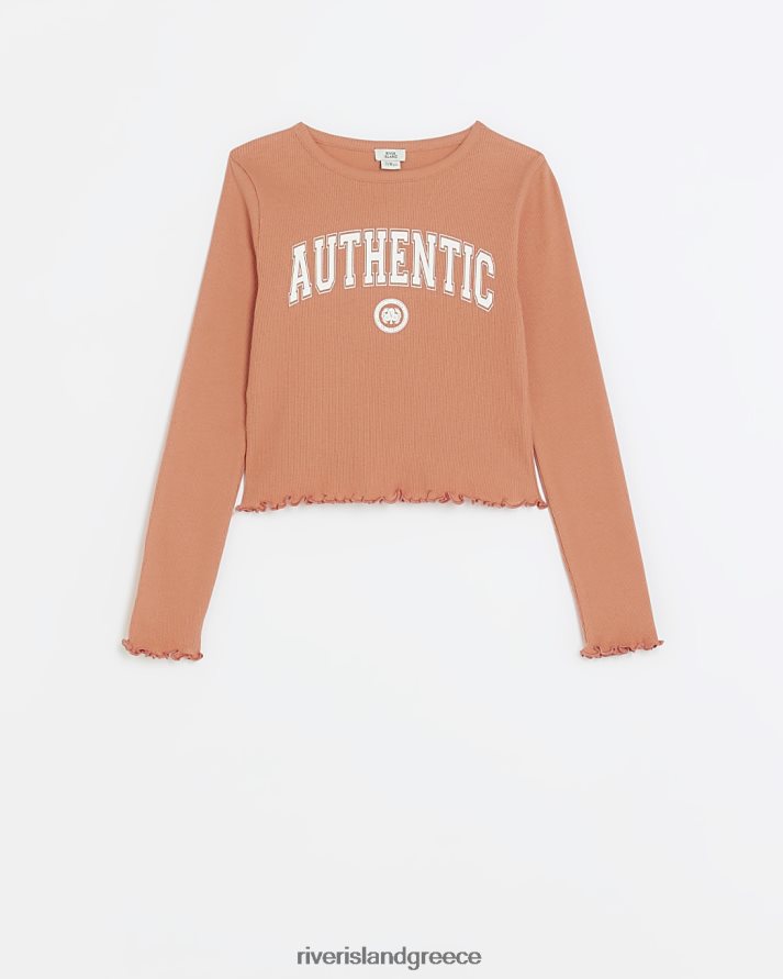 River Island ενδύματα κοράλλι κορίτσια g μακρυμάνικο στρίφωμα rib μαρούλι B6N8X3324