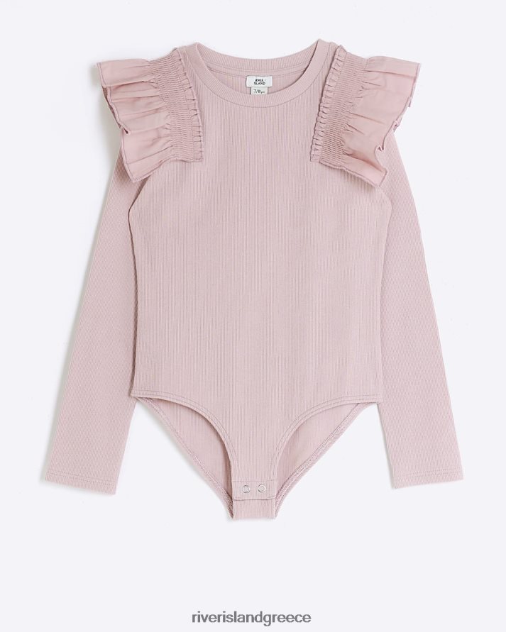 River Island ενδύματα ροζ κορίτσια g μακρυμάνικο rib frill κορμάκι B6N8X3181