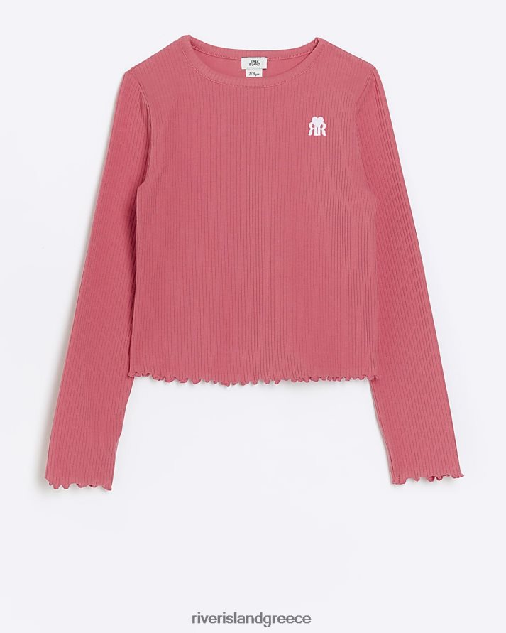 River Island ενδύματα ροζ κορίτσια g μακρυμάνικο μαρούλι rib top B6N8X3308