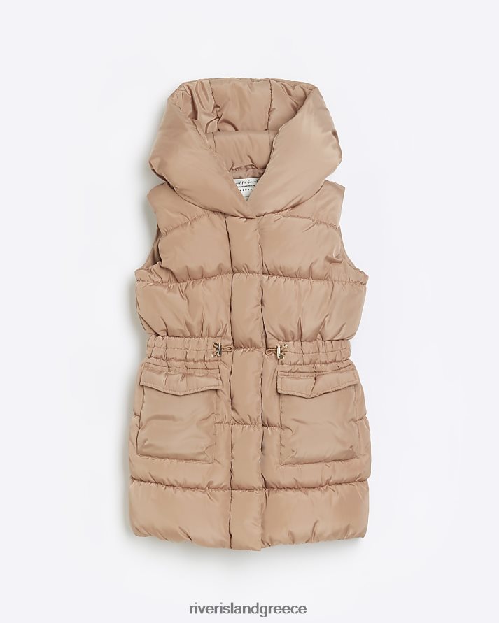 River Island ενδύματα μπεζ κορίτσια ζιλέτα με κουκούλα B6N8X3416