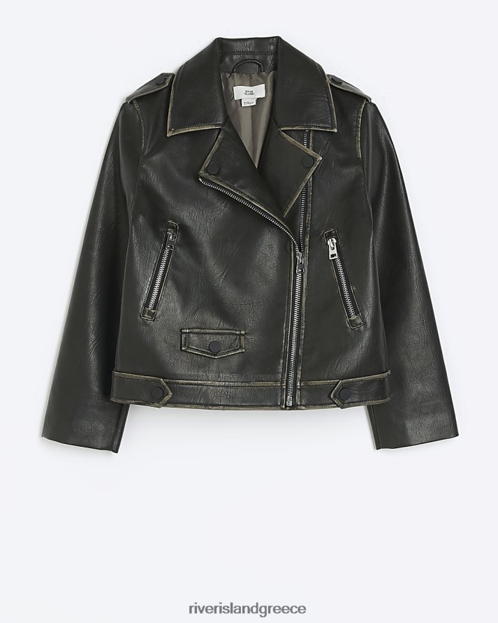 River Island ενδύματα καφέ κορίτσια ζ ταλαιπωρημένο τεχνητό δερμάτινο μπουφάν B6N8X6099