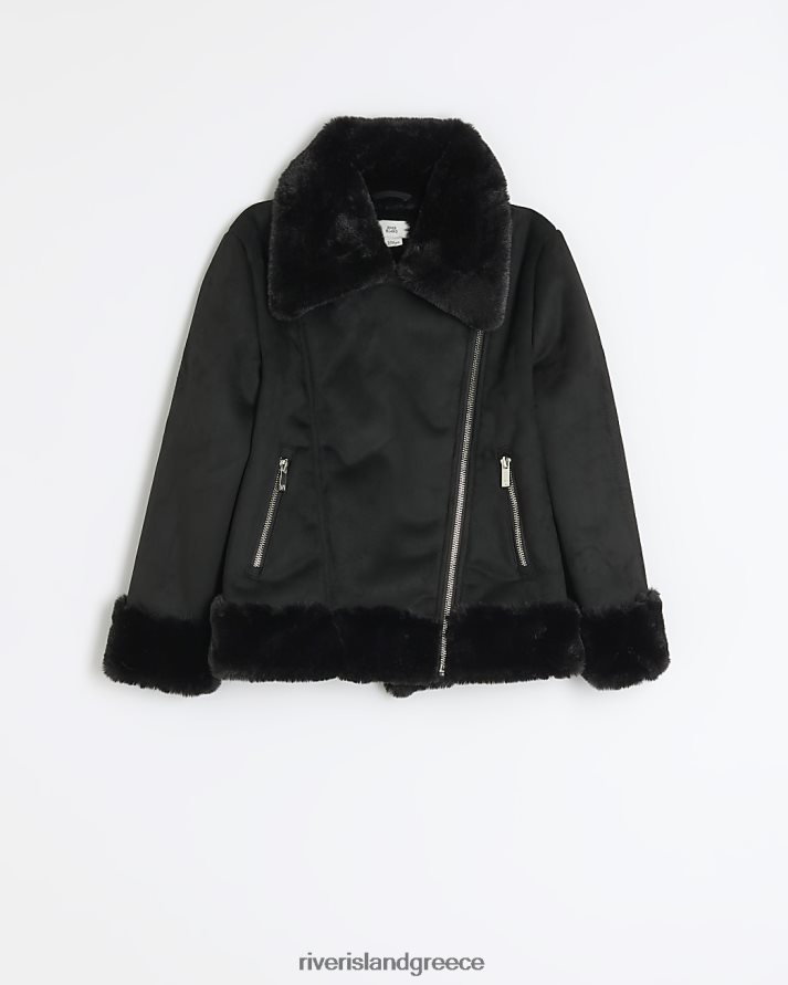 River Island ενδύματα μαύρος κορίτσια g μπουφάν αεροπόρου από ψεύτικη γούνα B6N8X3171