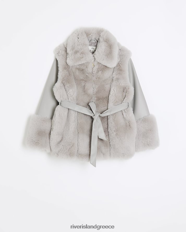 River Island ενδύματα γκρί κορίτσια g παλτό από ψεύτικη γούνα B6N8X3237