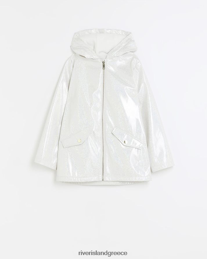 River Island ενδύματα άσπρο κορίτσια g γκλίτερ αδιάβροχο παλτό με κουκούλα B6N8X3360