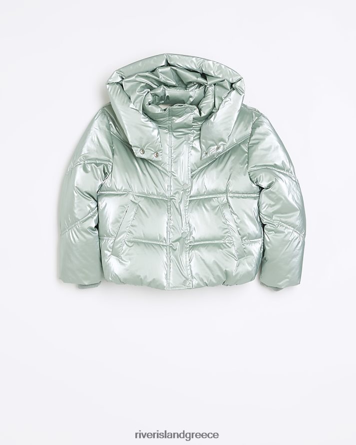 River Island ενδύματα μέντα κορίτσια g μεταλλικό τζάκετ με κουκούλα B6N8X6001