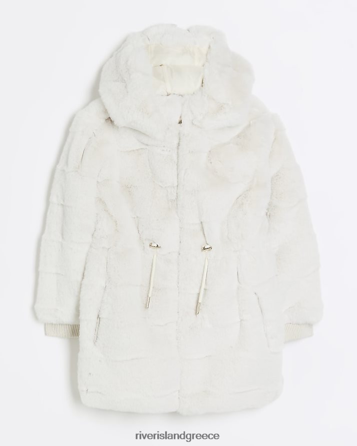 River Island ενδύματα κρέμα κορίτσια g παλτό από ψεύτικη γούνα με κουκούλα B6N8X6073