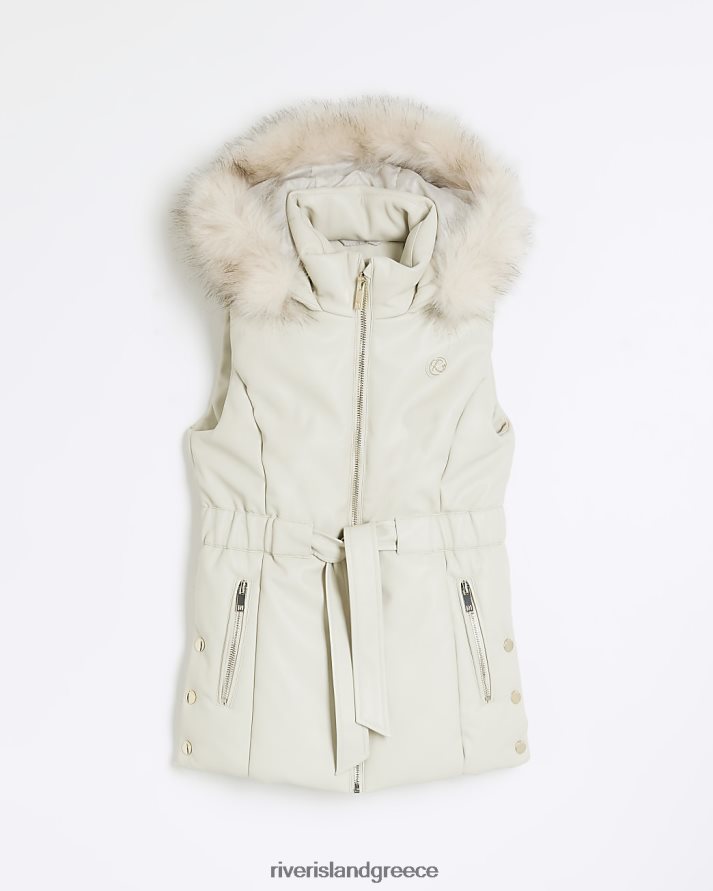 River Island ενδύματα κρέμα κορίτσια g ψεύτικο δέρμα με κουκούλα γιλέκο B6N8X6174