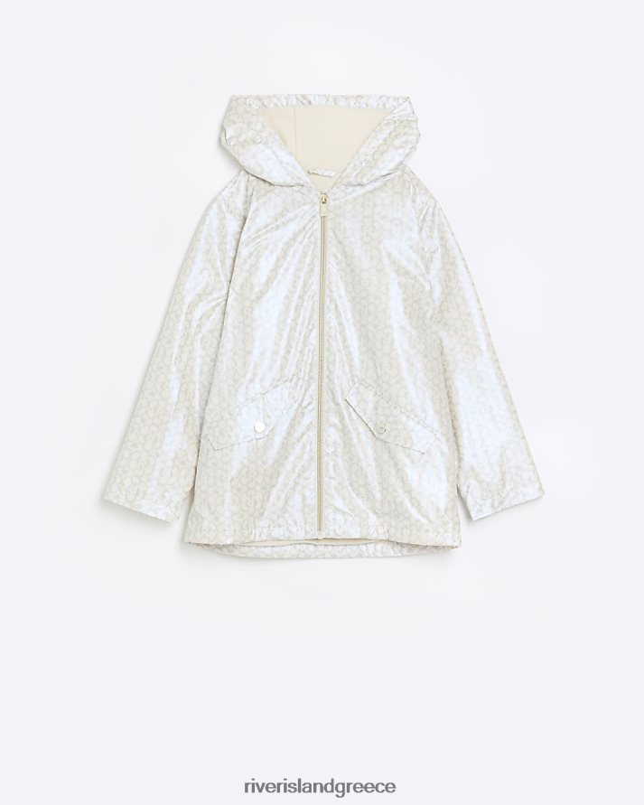 River Island ενδύματα άσπρο κορίτσια g λουλουδάτο μονόγραμμα αδιάβροχο παλτό B6N8X6252