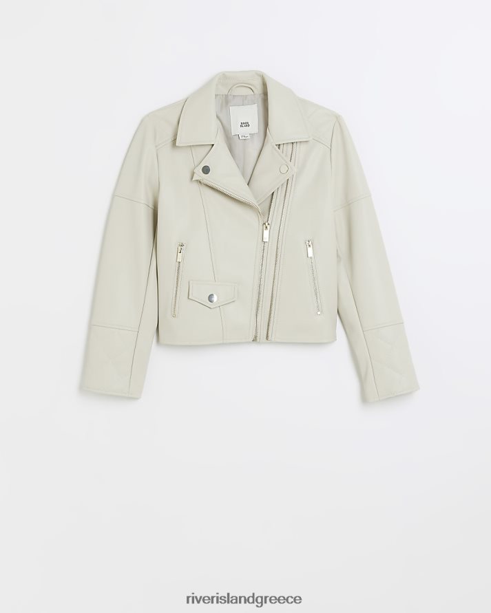 River Island ενδύματα κρέμα κορίτσια g μπουφάν biker από τεχνητό δέρμα B6N8X3208