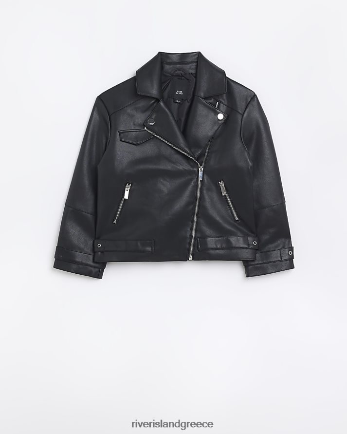 River Island ενδύματα μαύρος κορίτσια g μπουφάν biker από τεχνητό δέρμα B6N8X6356