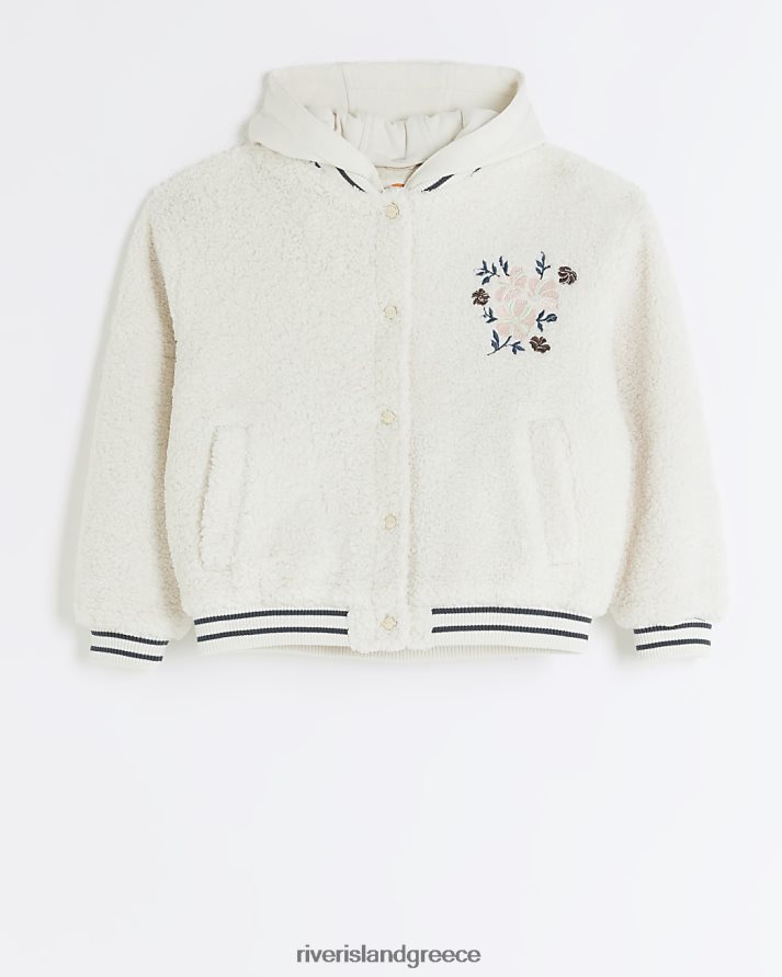 River Island ενδύματα εκρού κορίτσια g bomber τζάκετ borg B6N8X6103