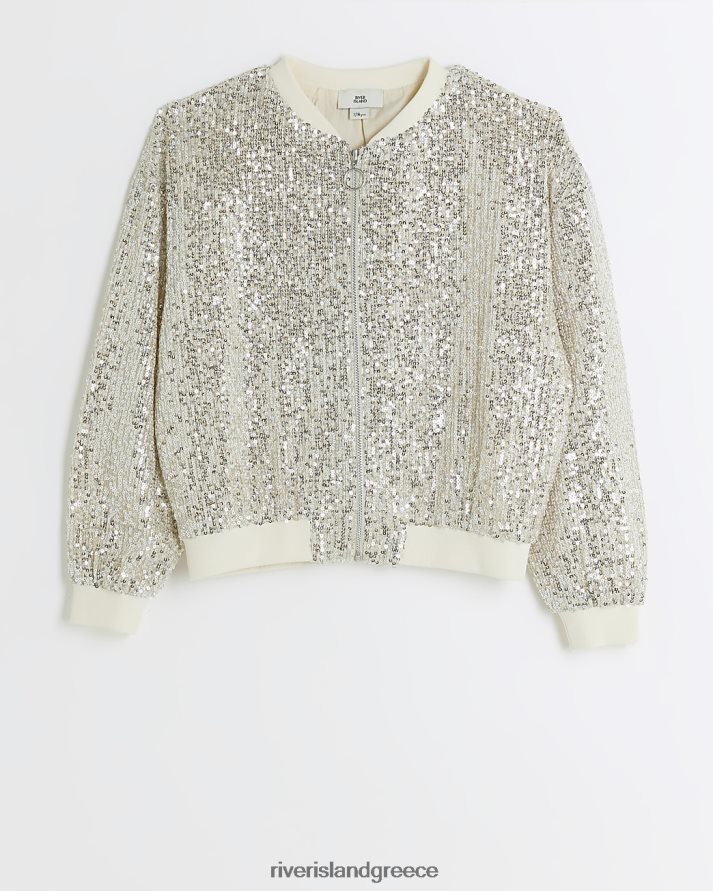 River Island ενδύματα ασήμι κορίτσια g παγιέτες bomber jacket B6N8X6074