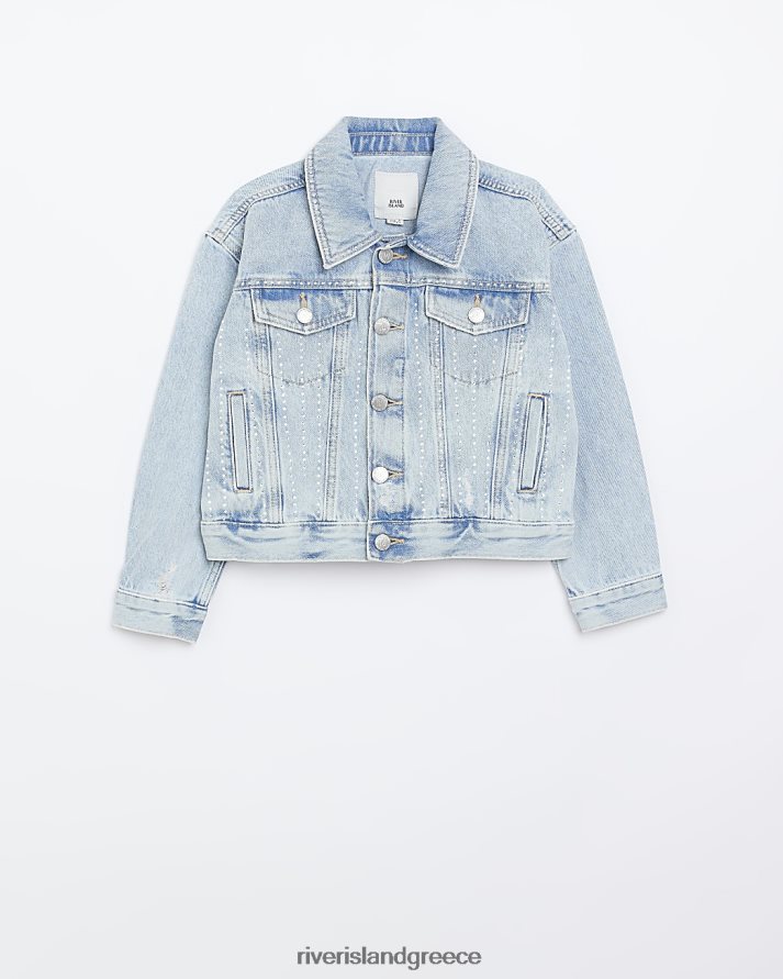 River Island ενδύματα μπλε κορίτσια g τζιν μπουφάν με καρφιά diamante B6N8X6082