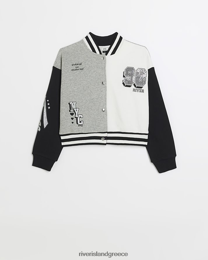 River Island ενδύματα γκρί κορίτσια g glittered varsity bomber jacket B6N8X6158