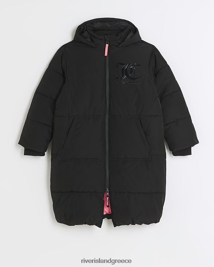 River Island ενδύματα μαύρος κορίτσια g juicy couture puffer παλτό με κουκούλα B6N8X6477
