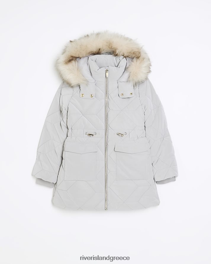 River Island ενδύματα γκρί κορίτσια g puffer παλτό με κουκούλα B6N8X6115